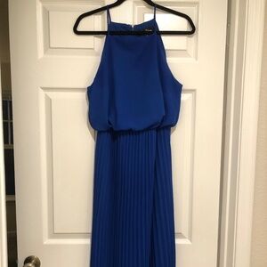Sam Edelman blue pleated midi dress, high neck